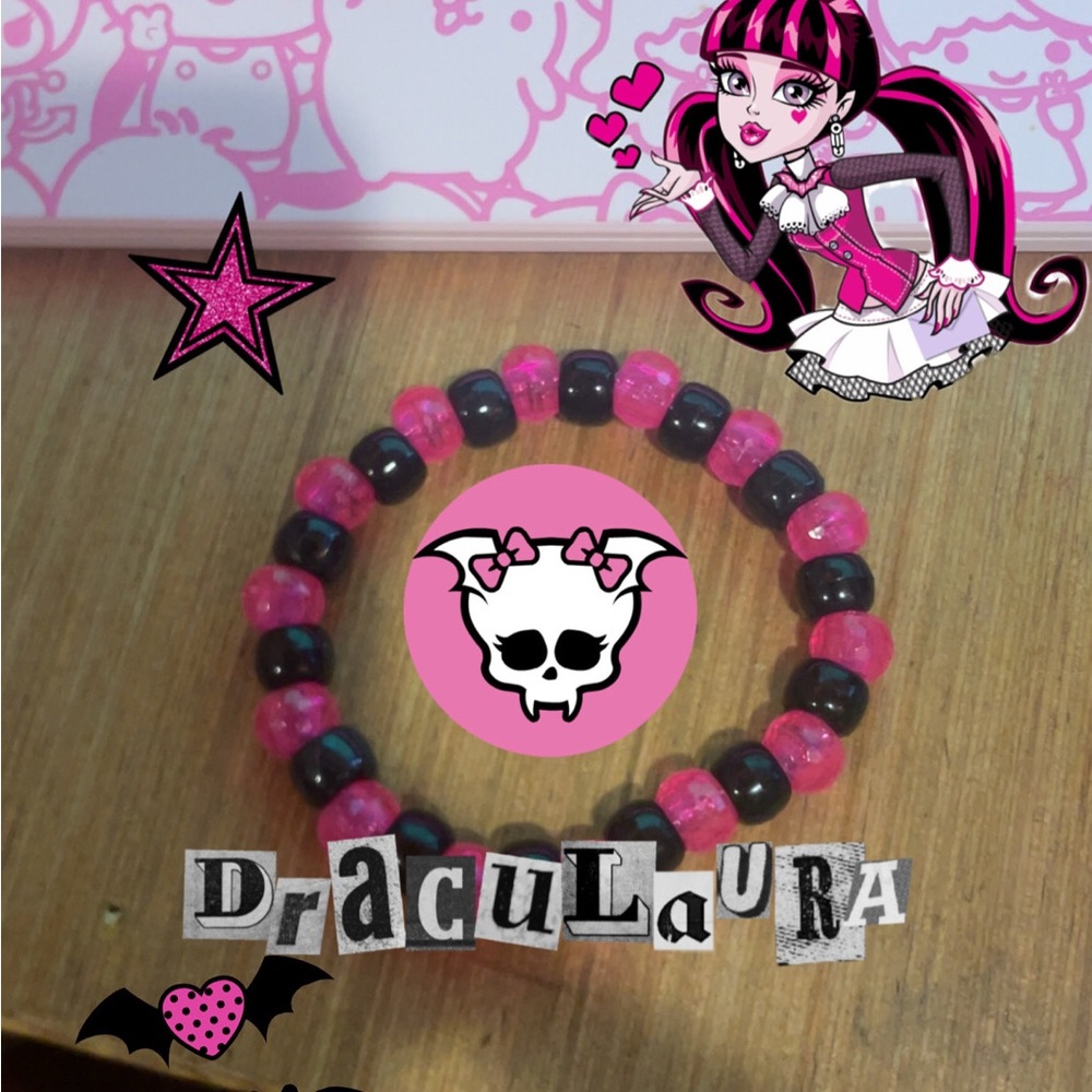 Pink and Black Beaded Bracelet